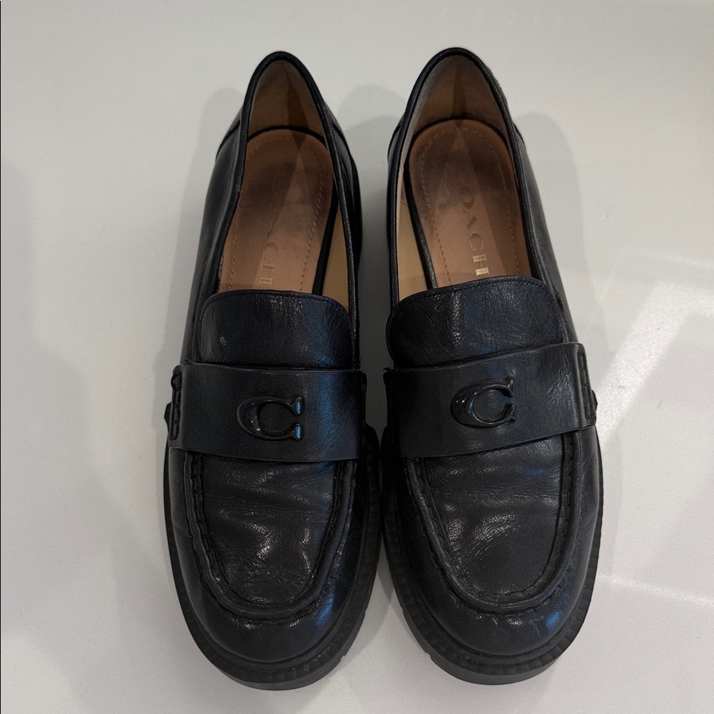 Coach Black Leather Women’s Slip-On Loafers